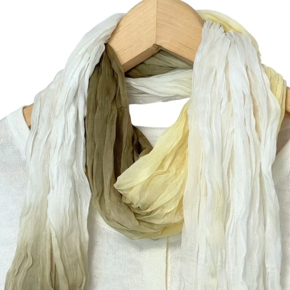 Chicos Crinkle‎ Scarf Sheer Ombre Yellow Cream Green OS Wrap Lightweight Spring